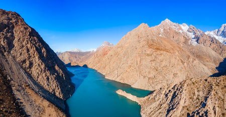 Hazorchashma Lake is the last of the Seven Lakes in Fann mountains. Seven Lakes is located near Penjikent city in Tajikistan.の写真素材