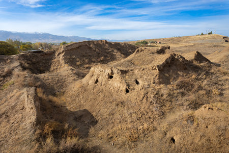 Ancient Penjikent city ruins. Penjikent or Panjakent is a city in the Sughd province of Tajikistan.の写真素材