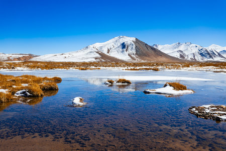 Pamir mountains near the Karakul Lake in Murghab region in Tajikistan. Murghab or Murghob or Murgab is located on the Pamir Highway.の写真素材
