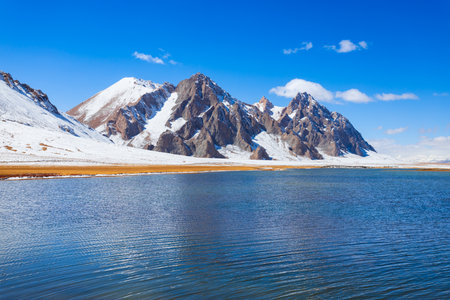 Rangkul lake and Pamir mountains landscape. Rangkul lake is located near the Pamir Highway and Murghab town in Tajikistan.の写真素材