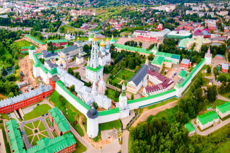 St. Sergius Trinity Lavra Monastery aerial panoramic view in Sergiyev Posad city, Golden Ring of Russiaの写真素材