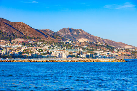 Fuengirola city beach panoramic view. Fuengirola is a city on the Costa del Sol in the province of Malaga in the Andalusia, Spain.の写真素材
