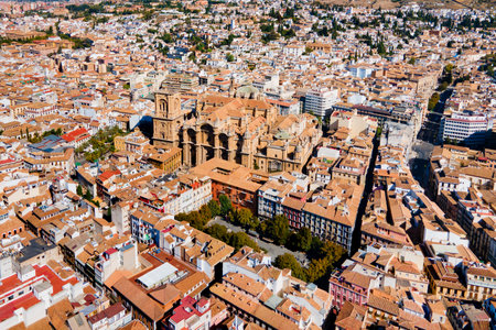 Granada Cathedral aerial panoramic view. Cathedral of Incarnation or Santa Iglesia Catedral is a Roman Catholic church in Granada city, Andalusia in Spain.の写真素材