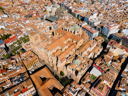 Granada Cathedral aerial panoramic view. Cathedral of Incarnation or Santa Iglesia Catedral is a Roman Catholic church in Granada city, Andalusia in Spain.の写真素材