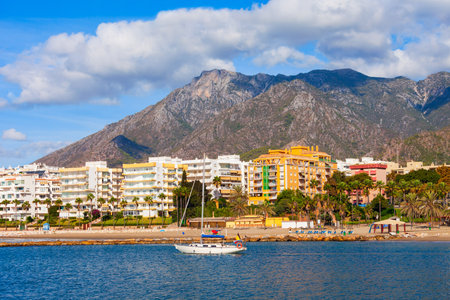 Marbella beach and marina. Marbella is a city in the province of Malaga in the Andalusia, Spain.の写真素材