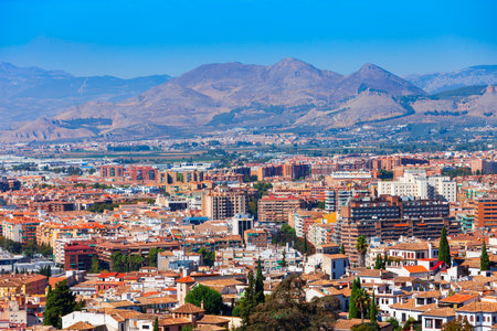 Granada city aerial panoramic view, Andalusia region in Spainの写真素材