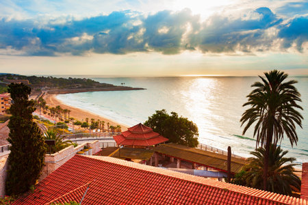 Tarragona city aerial panoramic view. Tarragona is a port city located in northeast Spain on the Costa Daurada by the Mediterranean Sea.の写真素材