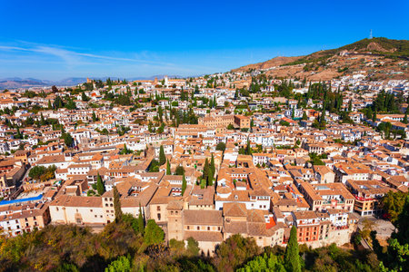 Granada aerial panoramic view. Granada is the capital city of the province of Granada in the community of Andalusia, Spain.の写真素材