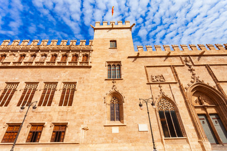 The Lonja de la Seda or Llotja de la Seda or Silk Exchange is a late Valencian gothic style civil building in Valencia city, Spainの写真素材