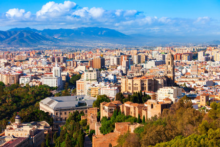 Malaga Cathedral aerial panoramic view. The Cathedral of Malaga is a Roman Catholic church in Malaga city in the Andalusia community in Spain.の写真素材