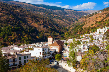 Pampaneira village aerial panoramic view. Pampaneira is a village in the Alpujarras area in the province of Granada in Andalusia, Spain.の写真素材