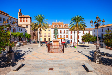 Equestrian statue of Fernando I at the Old Town square or Plaza Coso Viejo in Antequera. Antequera is a city in the province of Malaga, the community of Andalusia in Spain.の写真素材