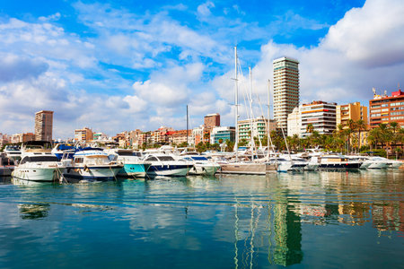 Marina of the Port of Alicante with boats and yachts. Alicante is a city in the Valencia region, Spain.の写真素材