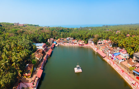 Kotitheertha or Koti Tirtha temple pond aerial panoramic view in Gokarna. Gokarna is the coastal town in Karnataka state of India.の写真素材