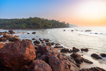 Galgibaga beach at sunset. Galgibaga or Galgibagh beach is a public beach located near the Palolem beach in South Goa in India.の写真素材