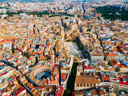 Valencia city aerial panoramic view. Valencia is the third most populated municipality in Spain.の写真素材