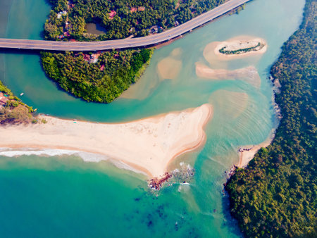 Galgibaga beach aerial panoramic view. Galgibaga or Galgibagh beach is a public beach located near the Palolem beach in South Goa in India.の写真素材