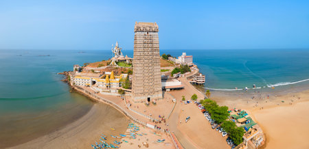 Murudeshwara Temple aerial panoramic view. Murudeshwara Temple is dedicated to lord shiva and located in Murdeshwar town in India.の写真素材