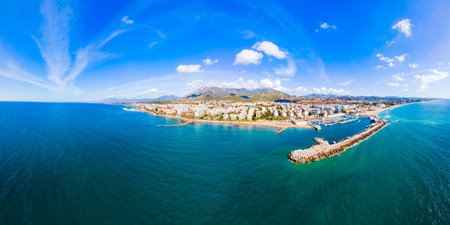 Marbella marina aerial panoramic view. Marbella is a city in the province of Malaga in the Andalusia, Spain.の写真素材