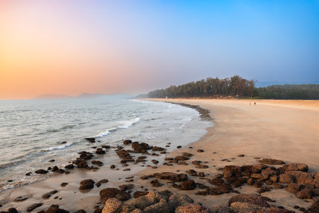 Galgibaga beach at sunset. Galgibaga or Galgibagh beach is a public beach located near the Palolem beach in South Goa in India.の写真素材