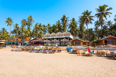 Boats at the Palolem Beach. Palolem Beach is situated in Canacona in southern Goa, India.の写真素材
