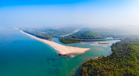 Galgibaga beach aerial panoramic view. Galgibaga or Galgibagh beach is a public beach located near the Palolem beach in South Goa in India.の写真素材