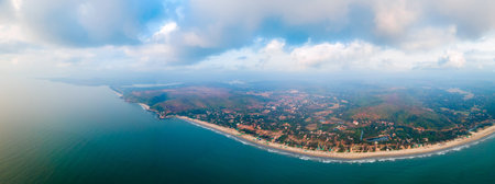 Arambol Beach aerial panoramic view. Arambol Beach is a public beach located in North Goa in India.の写真素材