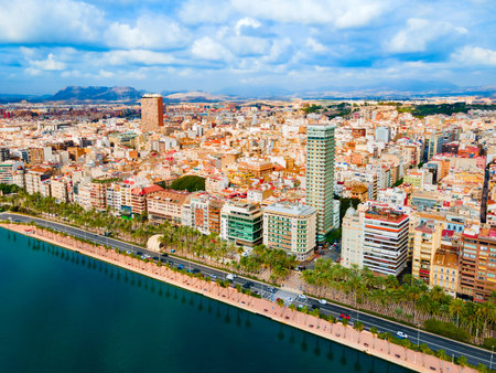 Alicante city centre aerial panoramic view. Alicante is a city in the Valencia region, Spain.の写真素材