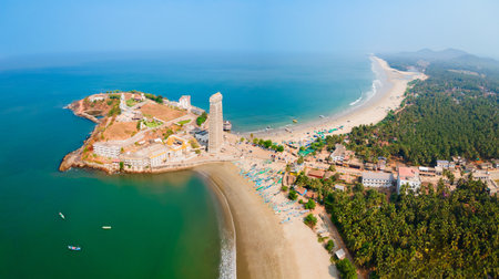 Murudeshwara Temple aerial panoramic view. Murudeshwara Temple is dedicated to lord shiva and located in Murdeshwar town in India.の写真素材