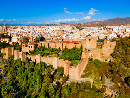 Malaga Alcazaba aerial panoramic view. Alcazaba is an arabian fortress in Malaga city in the Andalusia community in Spain.の写真素材