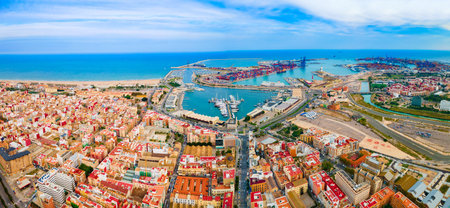 Valencia city port aerial panoramic view. Valencia is the third most populated municipality in Spain.の写真素材