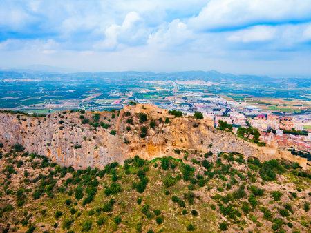 Xativa Castle aerial panoramic view. Castillo de Jativa is a castle located in the city of Xativa near Valencia in Spain.の写真素材