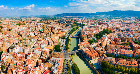 Murcia city centre and Segura river aerial panoramic view. Murcia is a city in south eastern Spain.の写真素材
