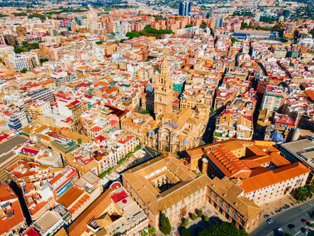 The Cathedral Church of Saint Mary aerial panoramic view, Murcia. Murcia is a city in south eastern Spain.の写真素材