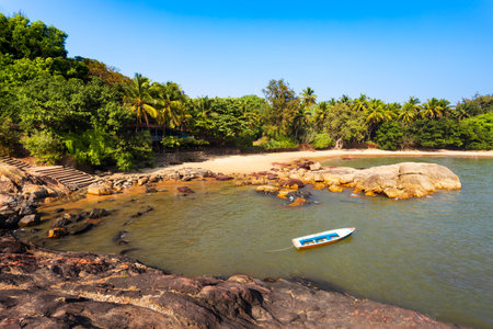 Om Beach near Gokarna town. Om Beach is a major tourist attraction in the coastal city of Gokarna in Karnataka state of India.の写真素材
