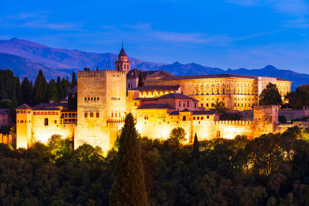 The Alhambra aerial panoramic view. The Alhambra is a fortress complex located in Granada city, Andalusia region in Spain.の写真素材