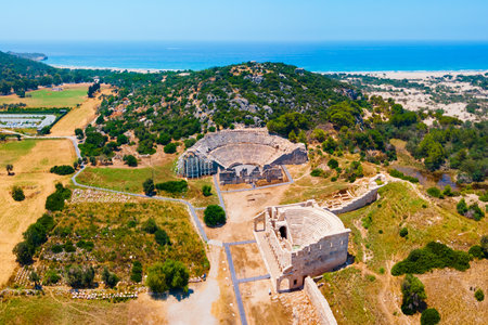 Patara aerial panoramic view. Patara was an ancient city and for a period the capital of Lycia. It is located on the coast near the Gelemis village in Antalya Province, Turkey.の写真素材