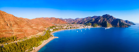 Icmeler city beach aerial panoramic view. Icmeler is a town near Marmaris city in Mugla Province, Turkey.の写真素材