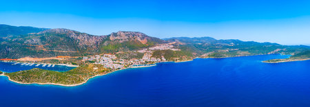 Kas city aerial panoramic view. Kas or Kash is a small seaside resort town in Antalya Province in Turkey.の写真素材