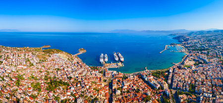 Kusadasi city aerial panoramic view. Kusadasi is located in Aydin Province, Turkey.の写真素材