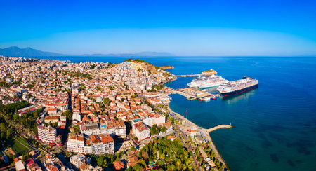 Kusadasi city and port aerial panoramic view. Kusadasi is located in Aydin Province, Turkey.の写真素材