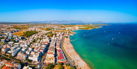 Didim city beach aerial panoramic view. Didim is a town in Aydin Province in Turkey.の写真素材