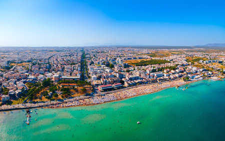Didim city beach aerial panoramic view. Didim is a town in Aydin Province in Turkey.の写真素材