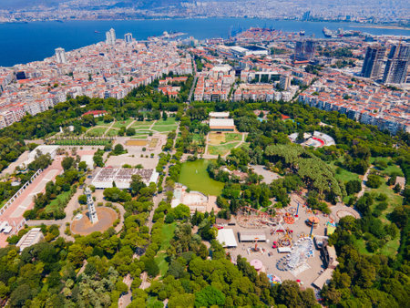 Izmir Kulturpark aerial panoramic view. Kulturpark is a public park in Izmir city on the west coast of Anatolia and capital of Izmir Province in Turkey.の写真素材