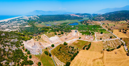 Patara aerial panoramic view. Patara was an ancient city and for a period the capital of Lycia. It is located on the coast near the Gelemis village in Antalya Province, Turkey.の写真素材