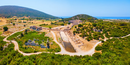 Patara aerial panoramic view. Patara was an ancient city and for a period the capital of Lycia. It is located on the coast near the Gelemis village in Antalya Province, Turkey.の写真素材