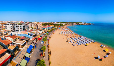 Didim city beach aerial panoramic view. Didim is a town in Aydin Province in Turkey.の写真素材
