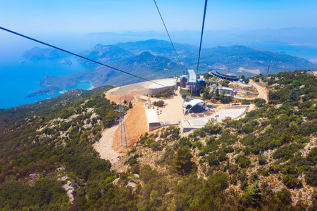 Cable station at Babadag mountain in Fethiye district of Mugla Province, Turkey.の写真素材