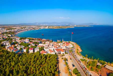 Didim city beach aerial panoramic view. Didim is a town near Marmaris city in Aydin Province, Turkey.の写真素材