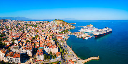 Kusadasi city aerial panoramic view. Kusadasi is located in Aydin Province, Turkey.の写真素材
